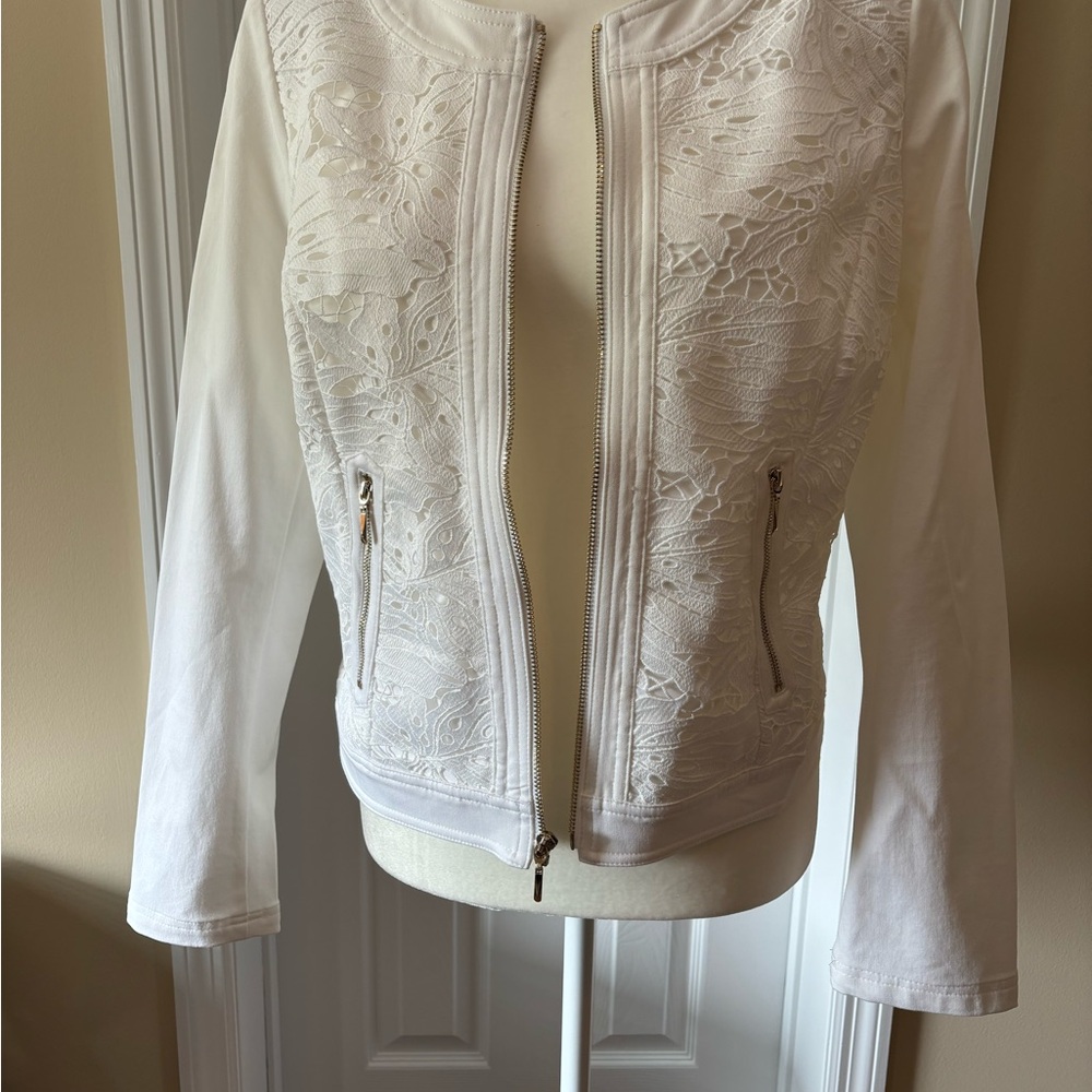 White House Black Market White Eyelet/Lace Blazer